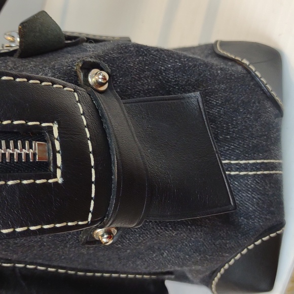 Dooney & Bourke HP65C SZ Black Melange Cotton Denim Signature Dbl Pocket Purse - Picture 13 of 14